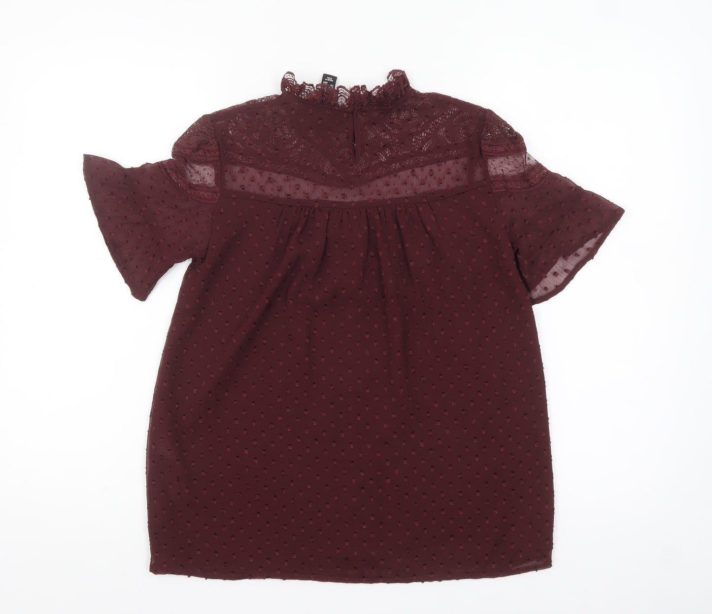 New Look Women’s Red Lace High Neck Short Sleeve Blouse Size 6