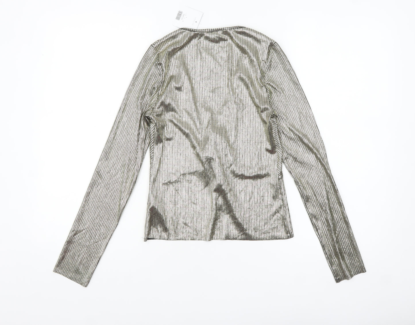 Topshop Womens Gold Metallic Wrap Blouse Size 4 Long Sleeve Party Top