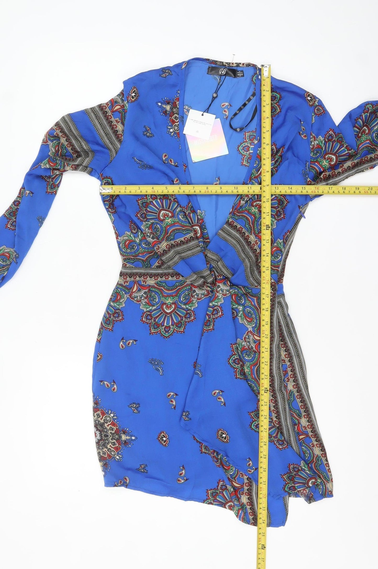 Motel Women Blue Paisley Wrap Dress UK 6 Long Sleeve Boho Style