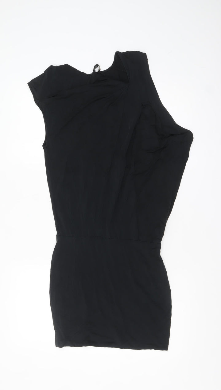 AllSaints Women's Black Cupro Bodycon One-Shoulder Dress UK 4