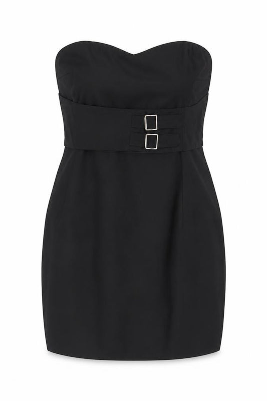 Front view of PRETTYLITTLETHING Women’s Black Strapless Bodycon Mini Dress, size UK 12
