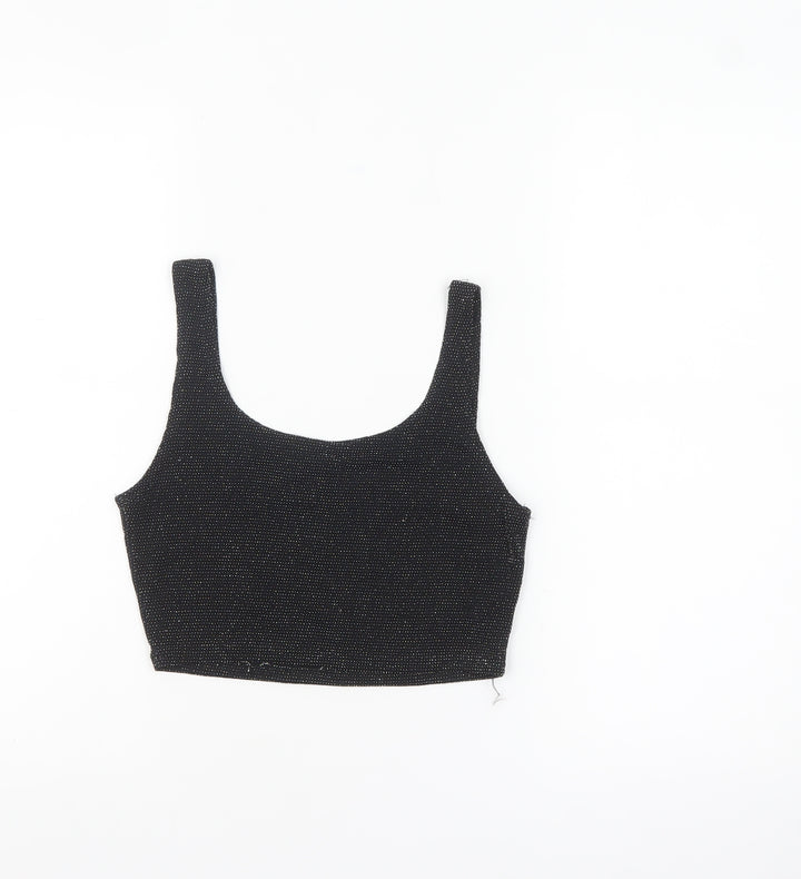 PrettyLittleThing Women's Black Glitter Cropped Tank Top UK 10