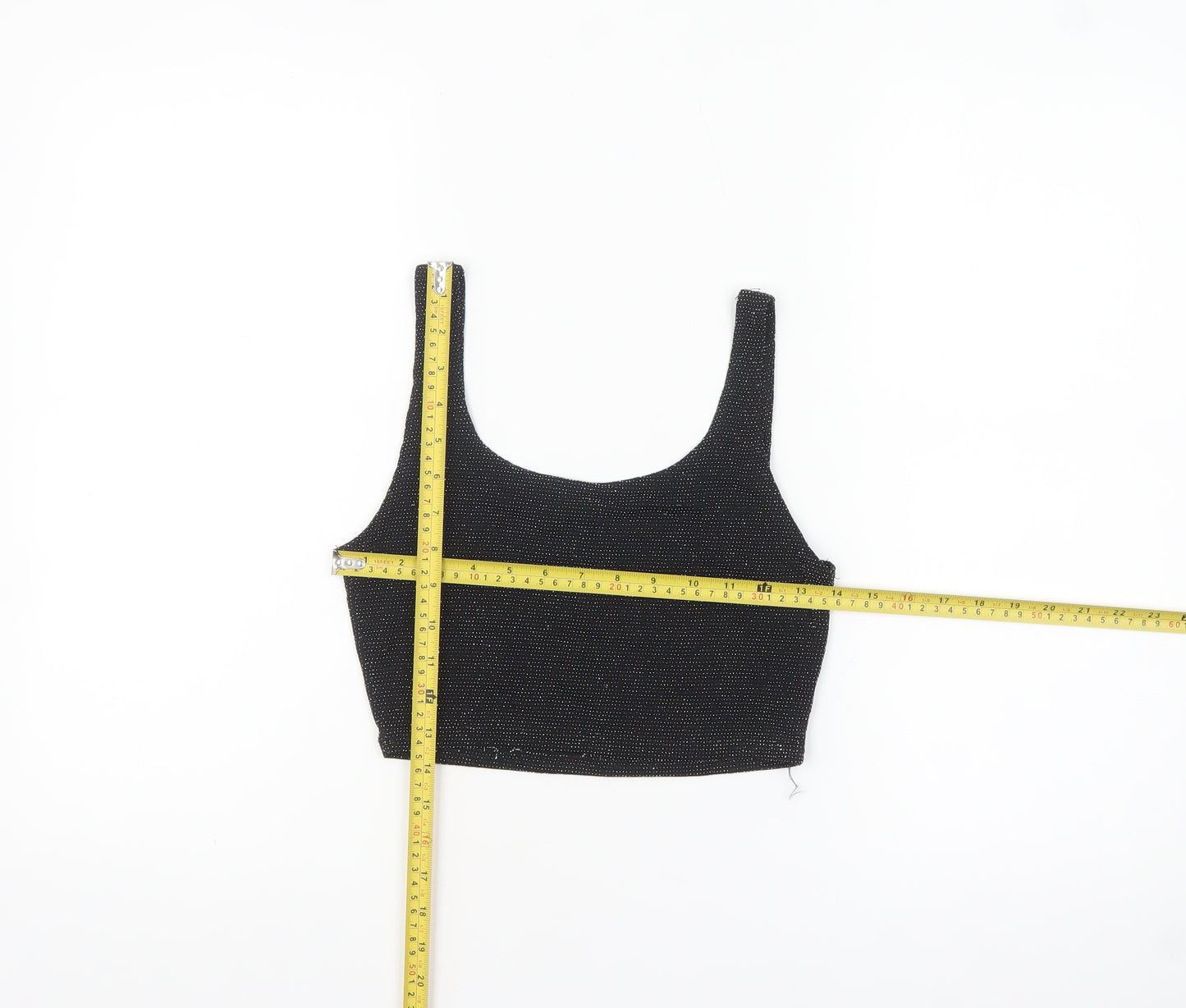 PrettyLittleThing Women's Black Glitter Cropped Tank Top UK 10