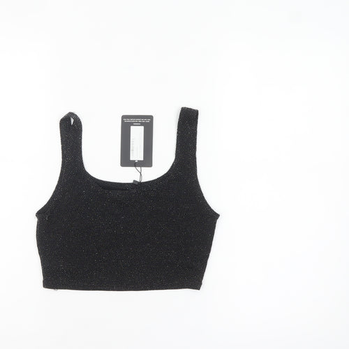 PrettyLittleThing Women's Black Glitter Cropped Tank Top UK 10