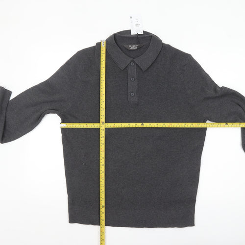 Primark Men's Grey Collared Henley Knit Jumper Size M