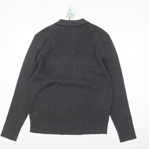 Primark Men's Grey Collared Henley Knit Jumper Size M