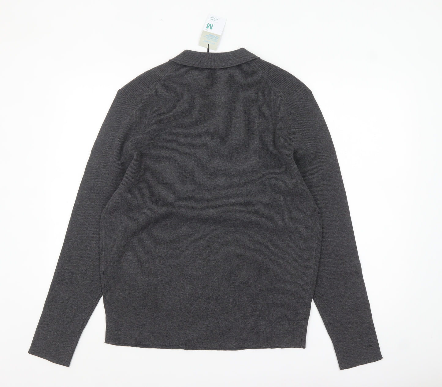 Primark Men's Grey Collared Henley Knit Jumper Size M