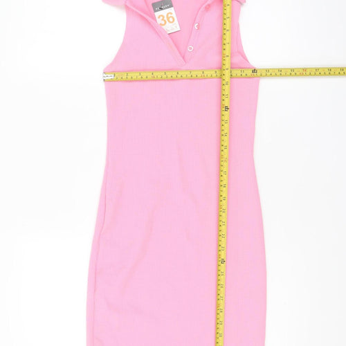 Primark Womens Pink Size 8 Sleeveless Collared Bodycon Knit Dress