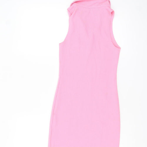 Primark Womens Pink Size 8 Sleeveless Collared Bodycon Knit Dress