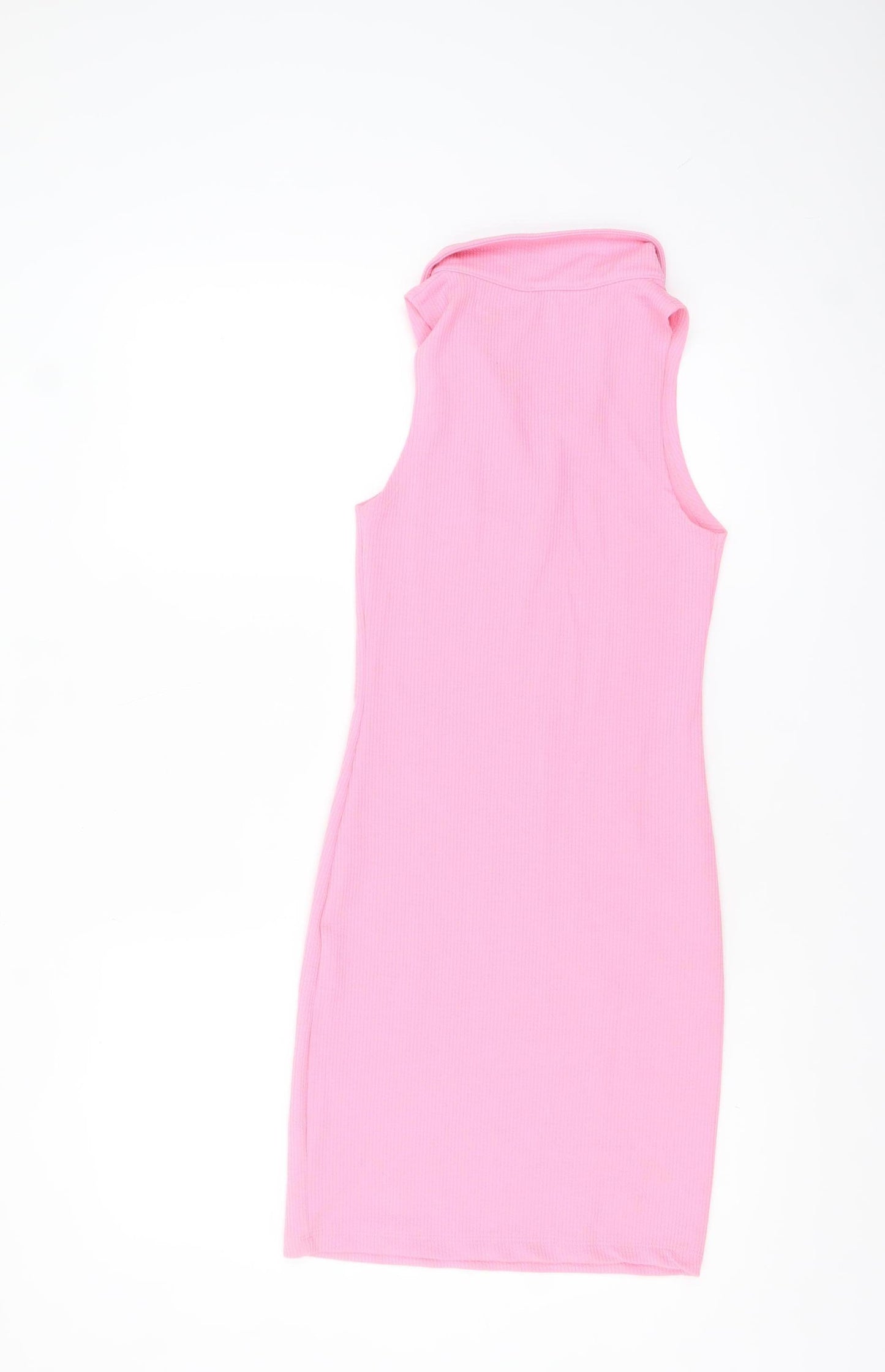 Primark Womens Pink Size 8 Sleeveless Collared Bodycon Knit Dress