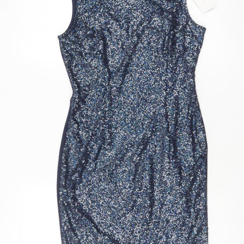 New Look Women Blue Sequin Bodycon Sleeveless Party Dress Size 12