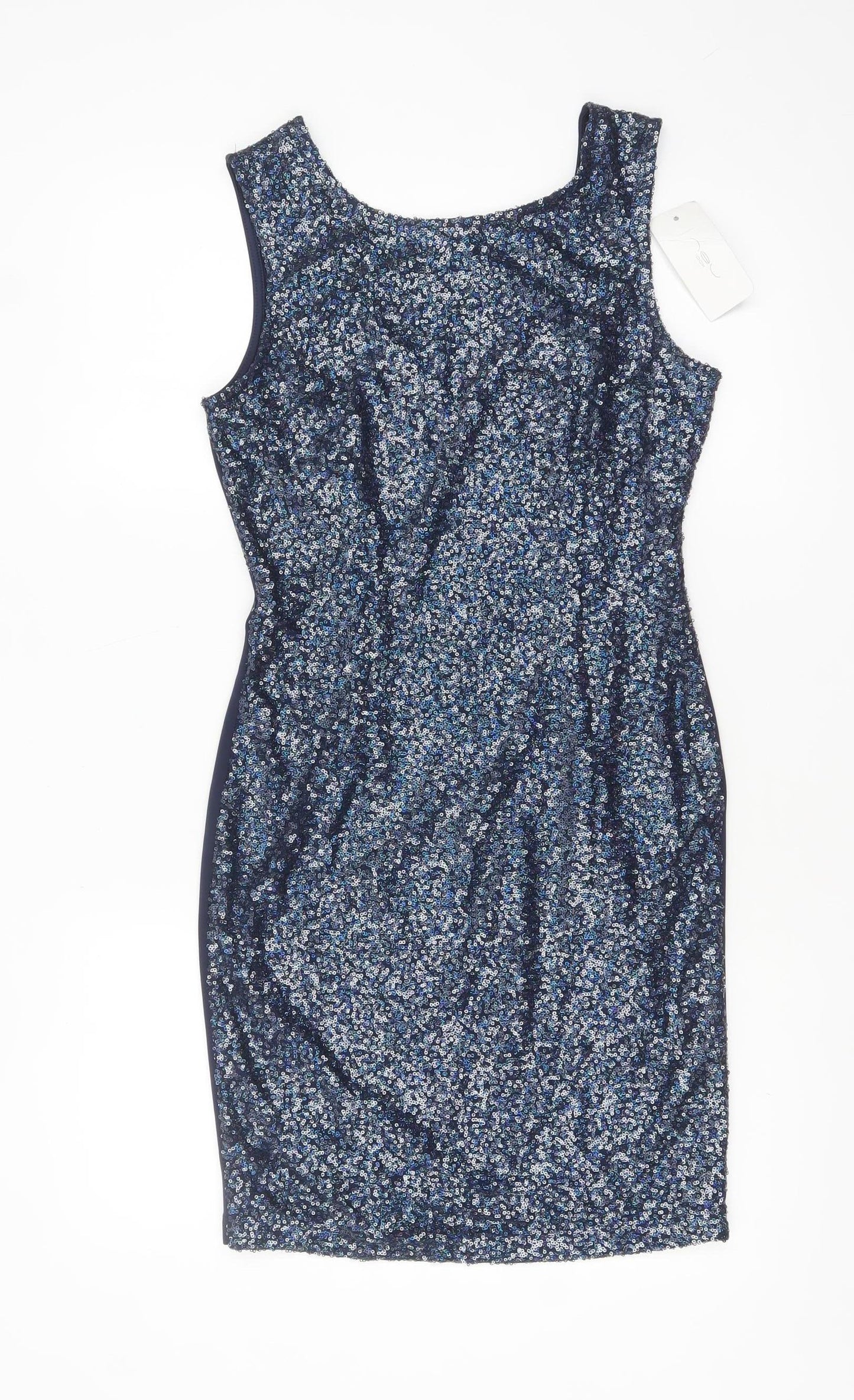 New Look Women Blue Sequin Bodycon Sleeveless Party Dress Size 12