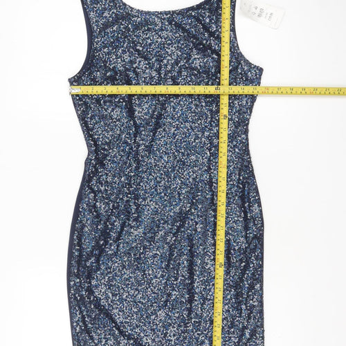 New Look Women Blue Sequin Bodycon Sleeveless Party Dress Size 12