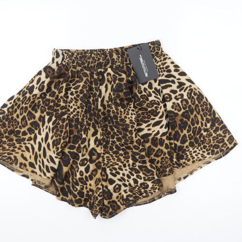 PrettyLittleThing Women Brown Leopard Print High Rise Paperbag Shorts Size 10
