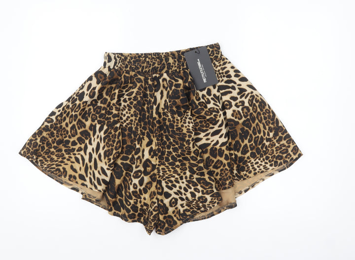 PrettyLittleThing Women Brown Leopard Print High Rise Paperbag Shorts Size 10