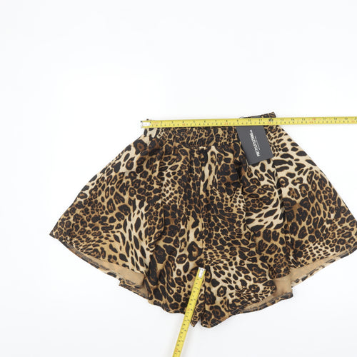 PrettyLittleThing Women Brown Leopard Print High Rise Paperbag Shorts Size 10
