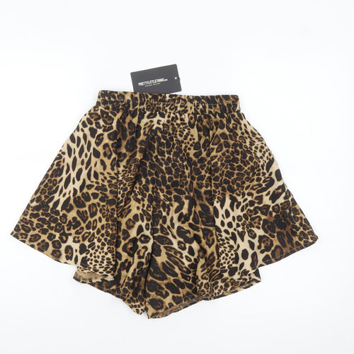 PrettyLittleThing Women Brown Leopard Print High Rise Paperbag Shorts Size 10