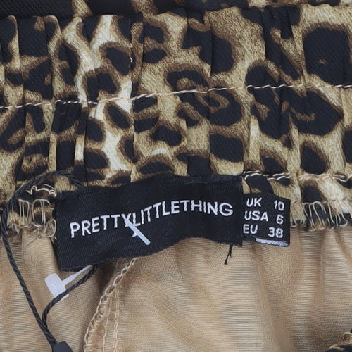 PrettyLittleThing Women Brown Leopard Print High Rise Paperbag Shorts Size 10