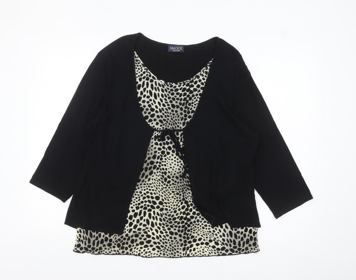 Saloos Womens Black Animal Print Tunic Blouse XL