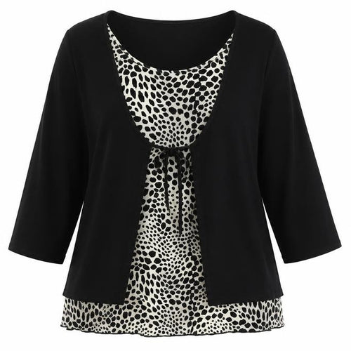 Saloos Womens Black Animal Print Tunic Blouse XL