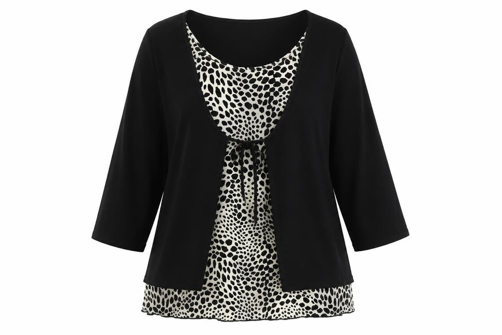 Saloos Womens Black Animal Print Tunic Blouse XL