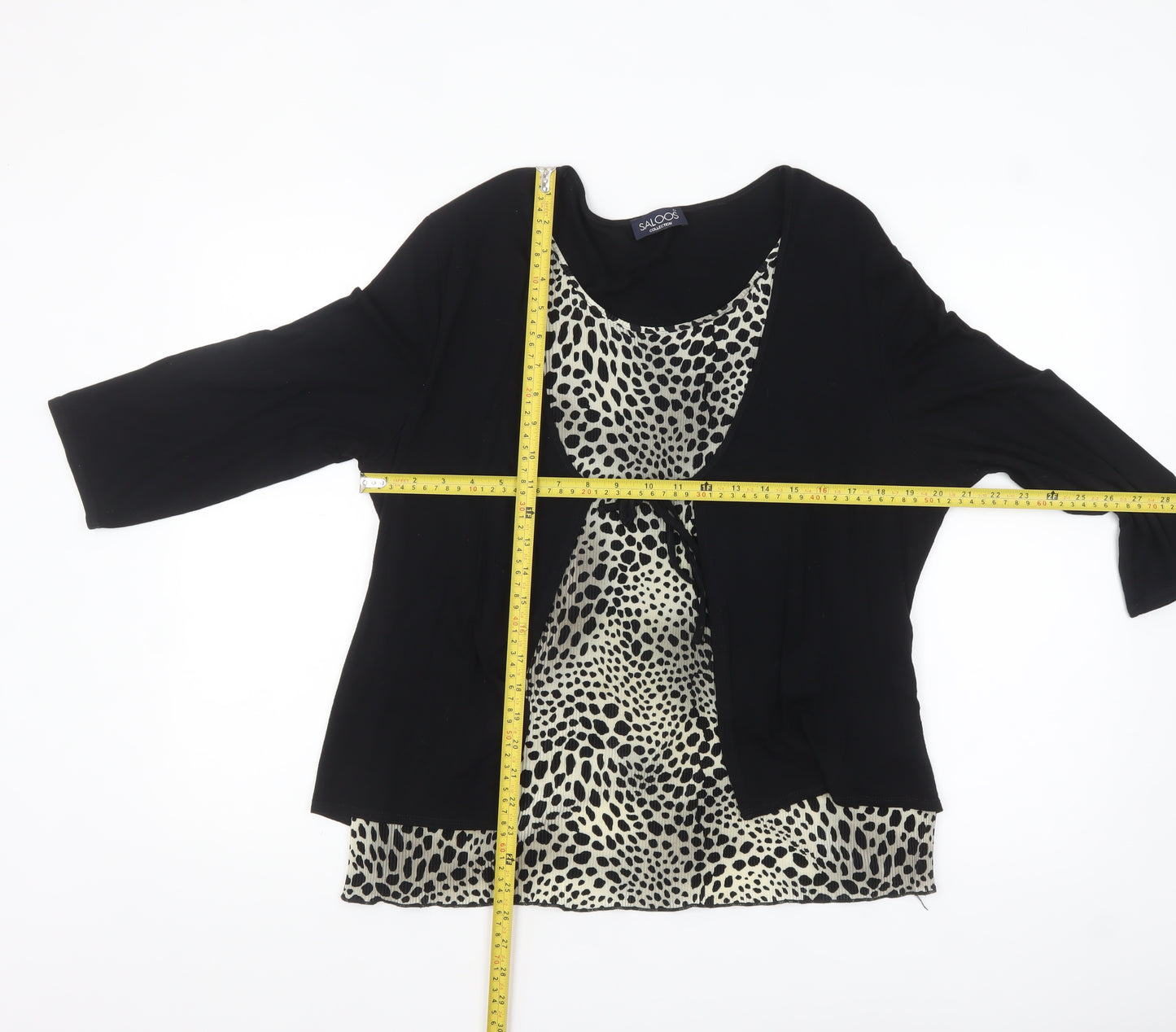 Saloos Womens Black Animal Print Tunic Blouse XL