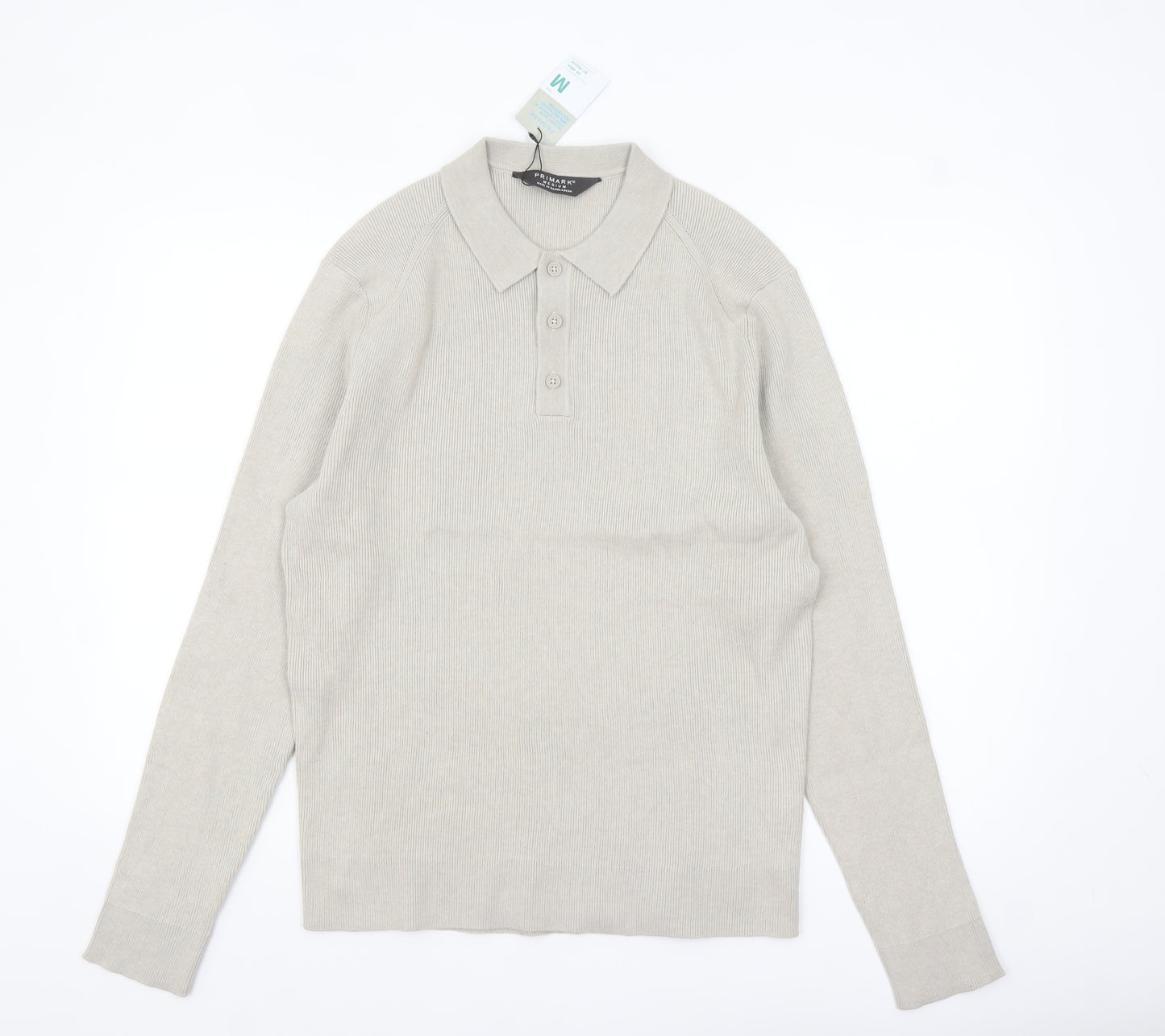 Primark Men Beige Collared Henley Jumper Medium