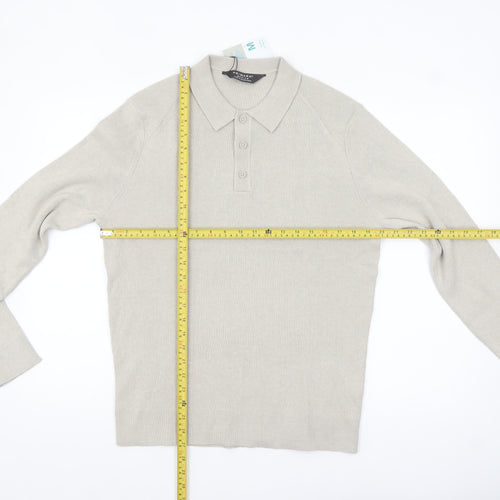 Primark Men Beige Collared Henley Jumper Medium
