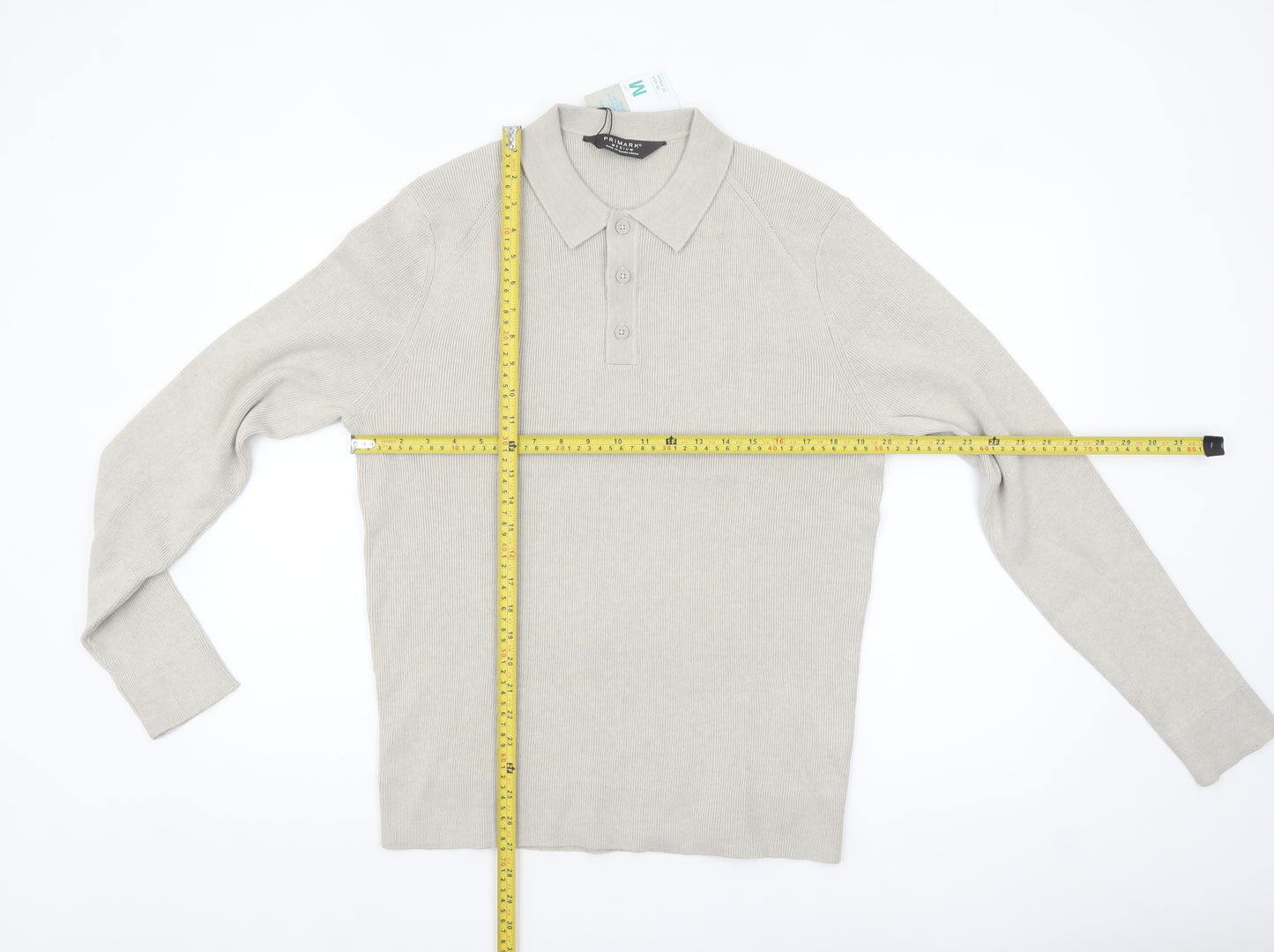 Primark Men Beige Collared Henley Jumper Medium