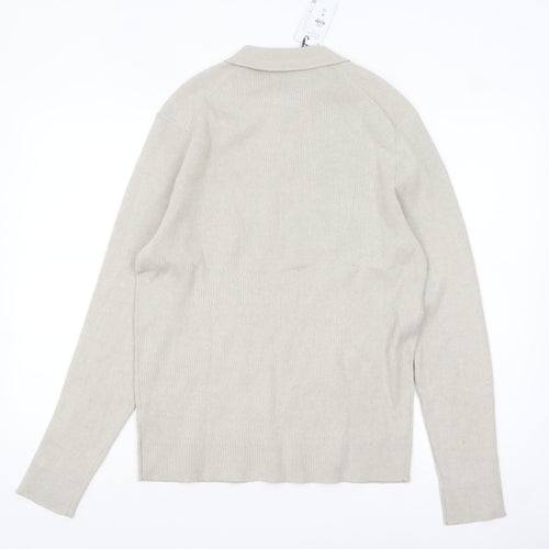 Primark Men Beige Collared Henley Jumper Medium