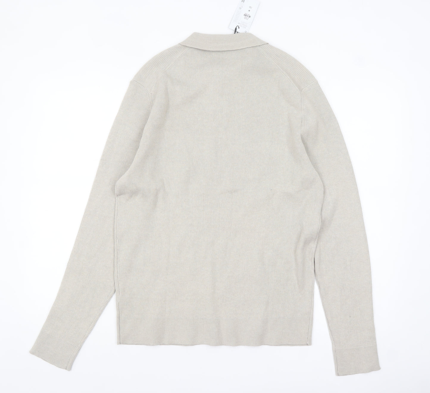 Primark Men Beige Collared Henley Jumper Medium