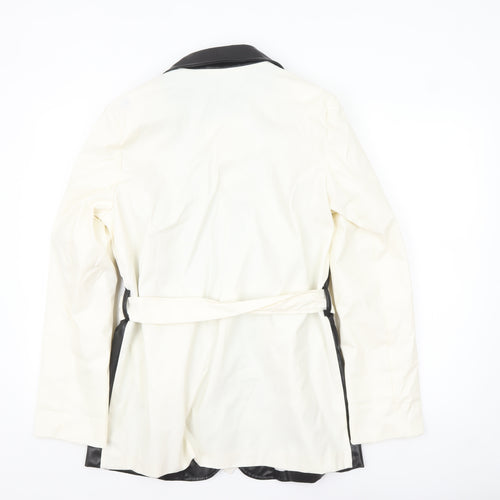 PrettyLittleThing Women's Black White Faux Leather Belted Blazer UK 10