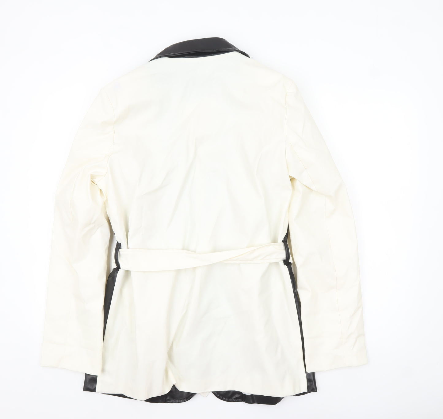 PrettyLittleThing Women's Black White Faux Leather Belted Blazer UK 10
