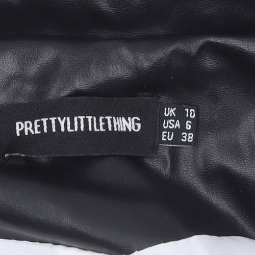 PrettyLittleThing Women's Black White Faux Leather Belted Blazer UK 10