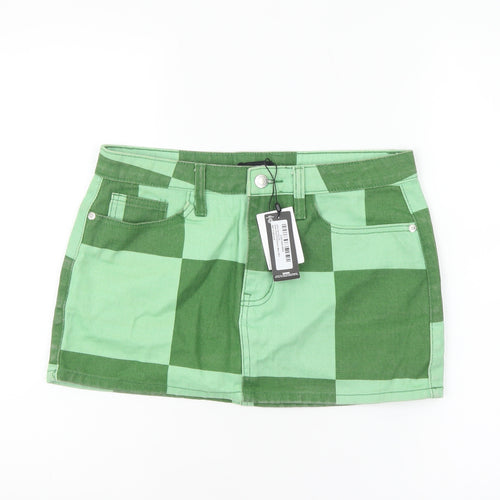 PrettyLittleThing Womens Green Check Mini Denim Skirt UK 10