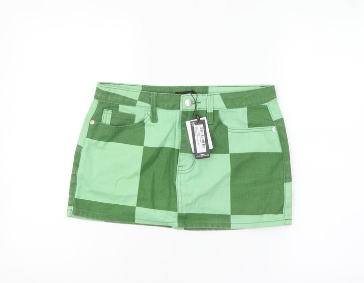 PrettyLittleThing Womens Green Check Mini Denim Skirt UK 10