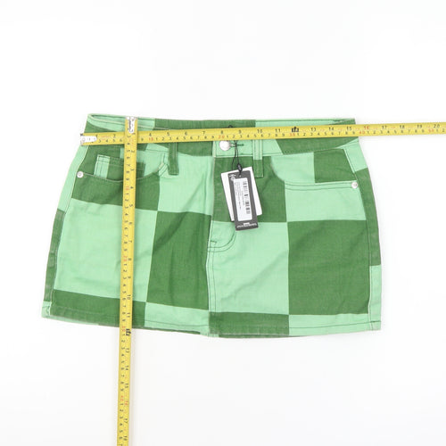 PrettyLittleThing Womens Green Check Mini Denim Skirt UK 10