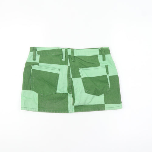 PrettyLittleThing Womens Green Check Mini Denim Skirt UK 10