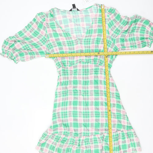New Look Women's Multicoloured Check Puff Sleeve A-Line Dress Size 12