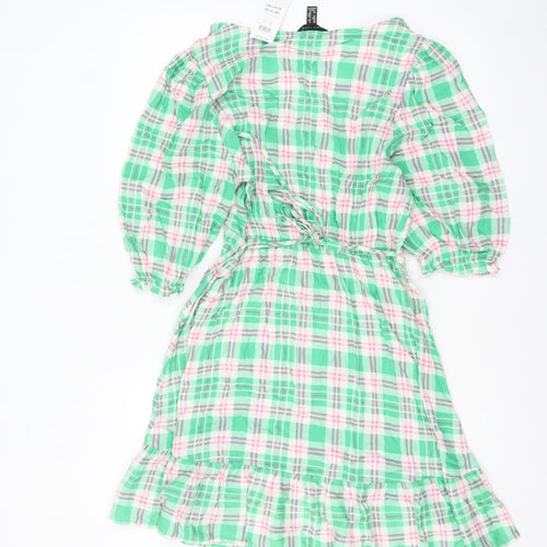 New Look Women's Multicoloured Check Puff Sleeve A-Line Dress Size 12