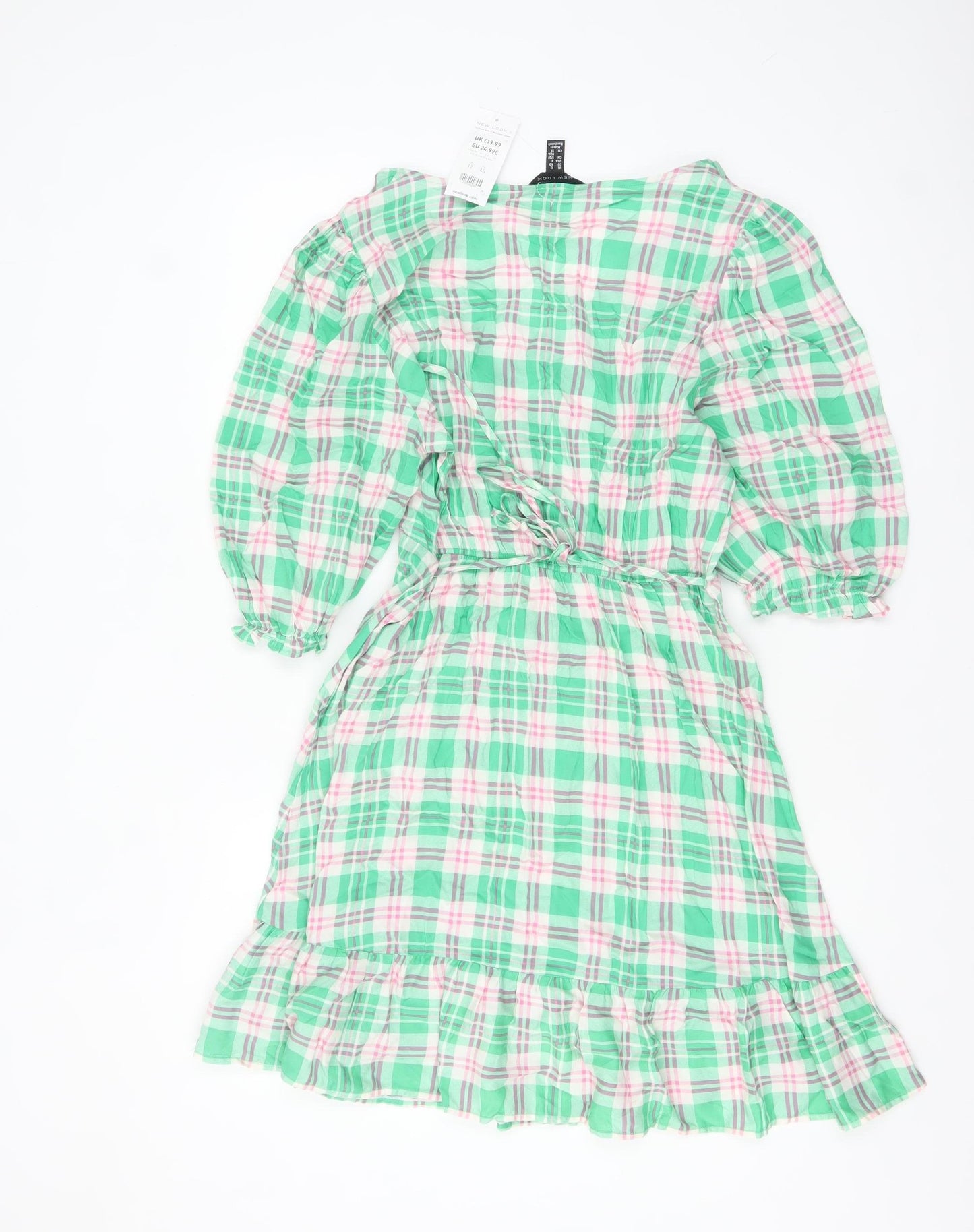 New Look Women's Multicoloured Check Puff Sleeve A-Line Dress Size 12