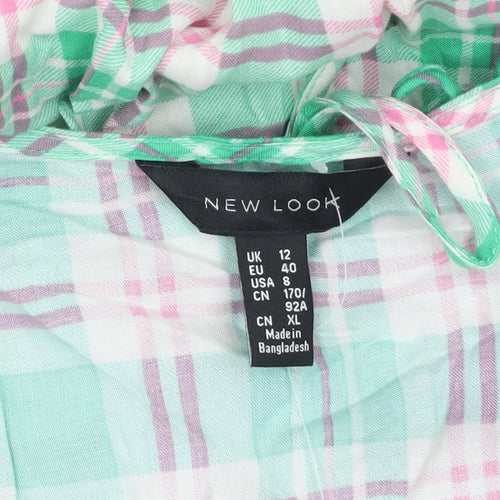 New Look Women's Multicoloured Check Puff Sleeve A-Line Dress Size 12