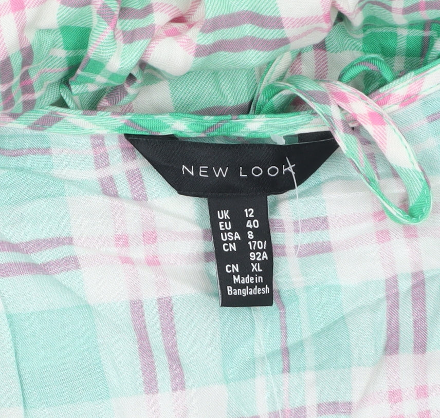New Look Women's Multicoloured Check Puff Sleeve A-Line Dress Size 12
