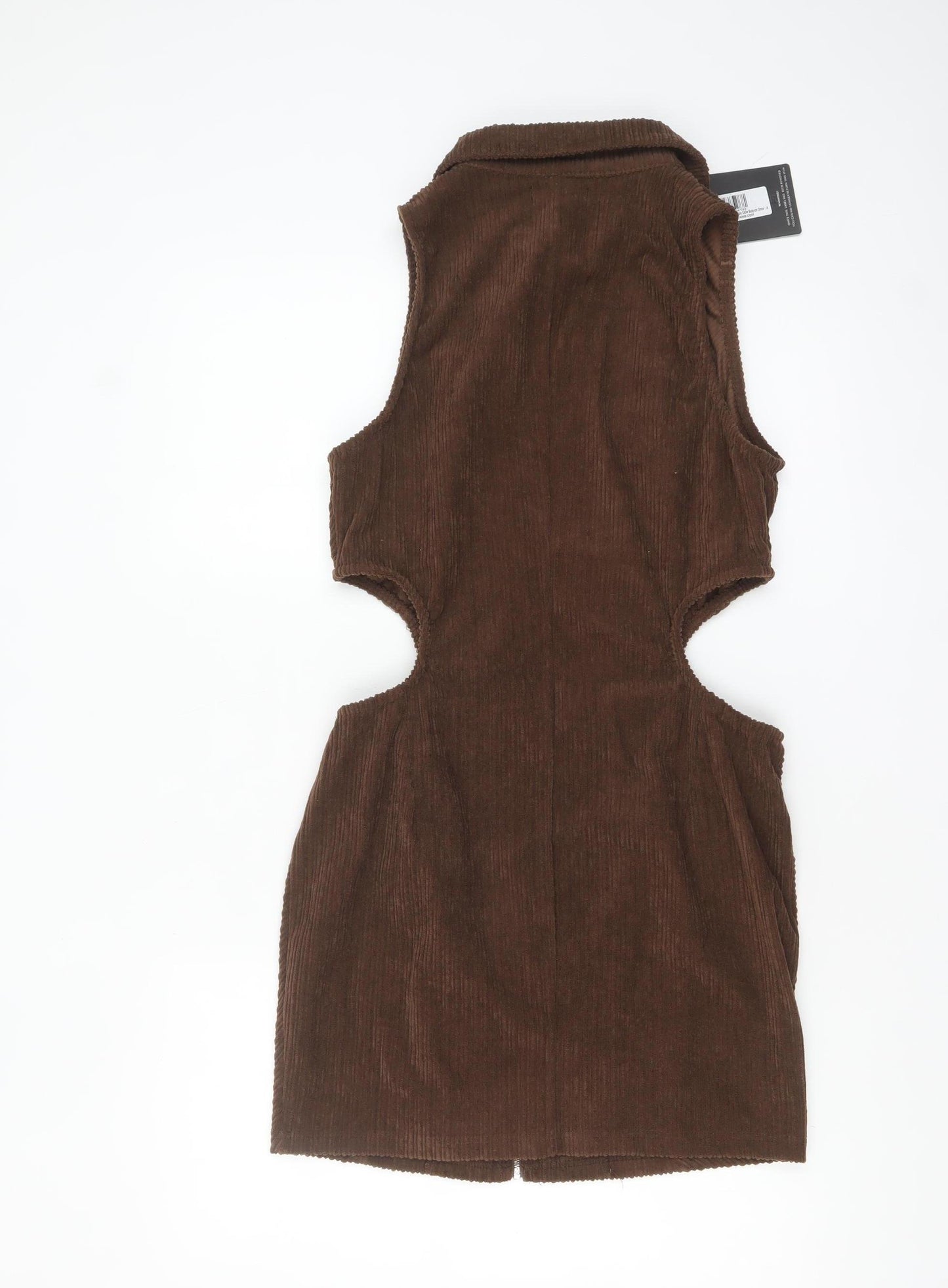 PrettyLittleThing Women Brown Corduroy Sleeveless Collared Bodycon Mini Dress Size 14