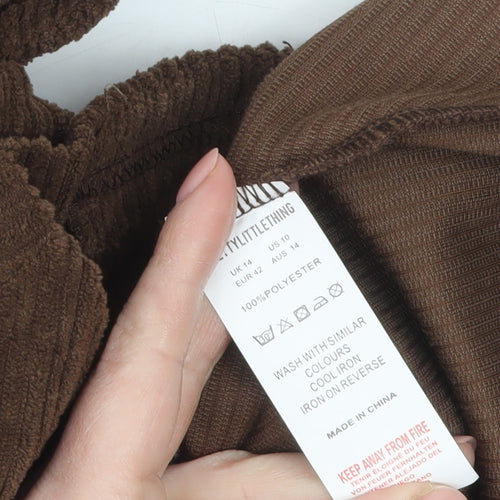 PrettyLittleThing Women Brown Corduroy Sleeveless Collared Bodycon Mini Dress Size 14