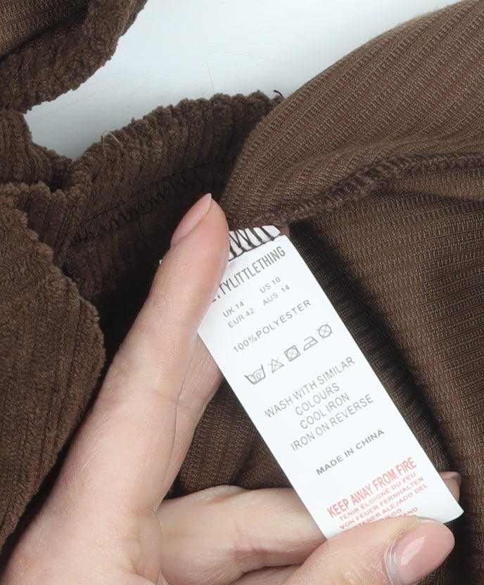 PrettyLittleThing Women Brown Corduroy Sleeveless Collared Bodycon Mini Dress Size 14