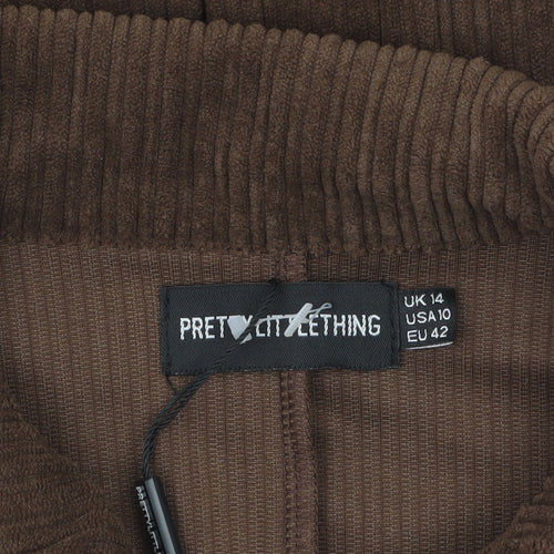 PrettyLittleThing Women Brown Corduroy Sleeveless Collared Bodycon Mini Dress Size 14