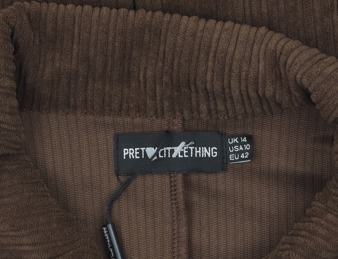 PrettyLittleThing Women Brown Corduroy Sleeveless Collared Bodycon Mini Dress Size 14