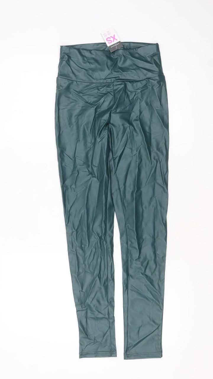 Primark Womens Green Faux Leather High Waist XS Leggings