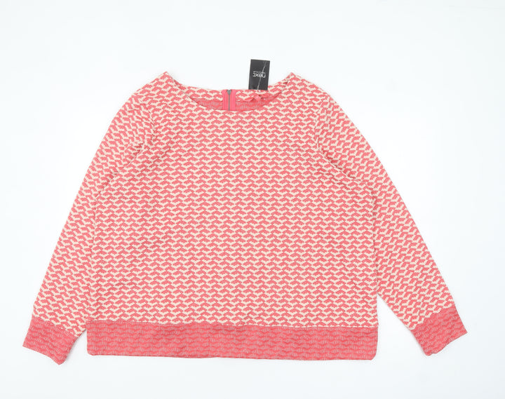 Next Women Pink Geometric Knit Long Sleeve Tunic Blouse Size 22